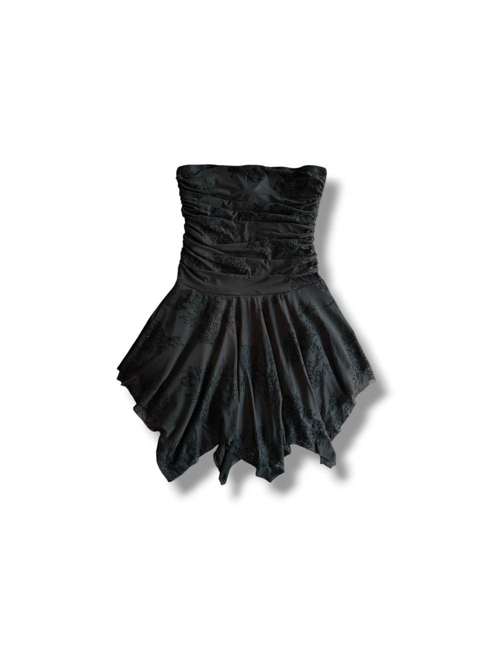 Vintage Y2K Strapless Ruched Handkerchief Hem Mini Fairy Tube Dress LA Express L